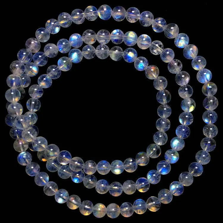 

6mm Blue ray Moonstone Bangle Adularia Mala Bead bracelet Necklace shine 108**