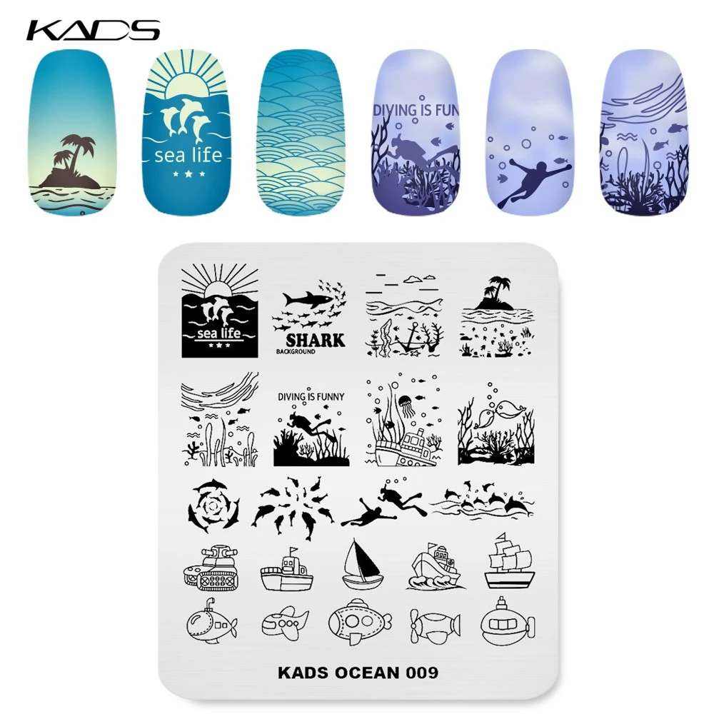 

KADS Manicure Stamping for Nail Art OCEAN Series 009 Stamper Nail Art Plates Template Plate for Stamping Overprint Stamp Tool