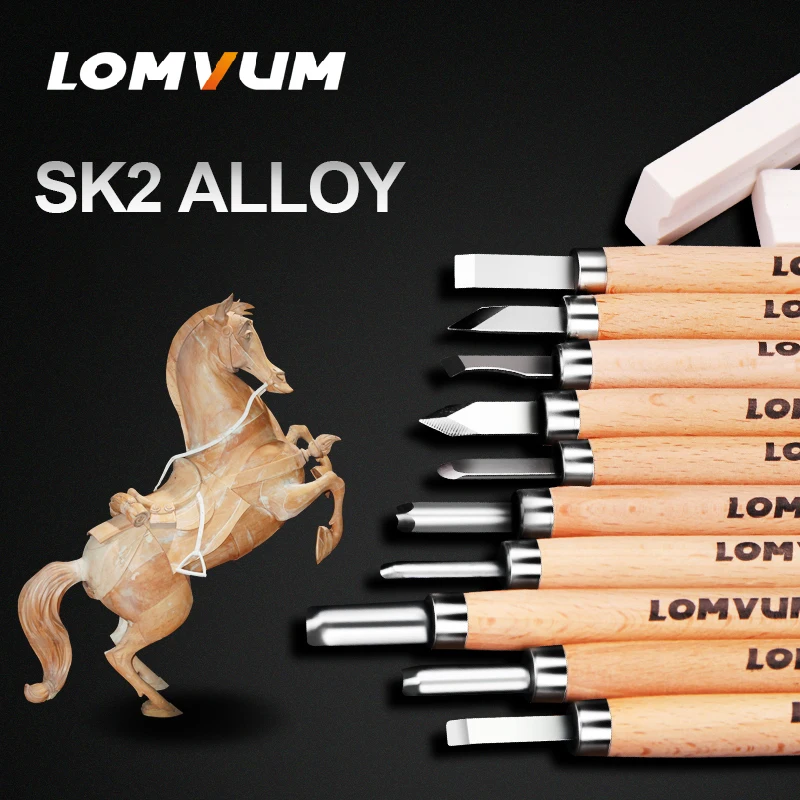 LOMVUM 12pcs Woodcut Knife Wood Carving Tools Woodworking Hand Tool Set Hobby Arts Crafts Knife DIY Rubber Stamp Cutter
