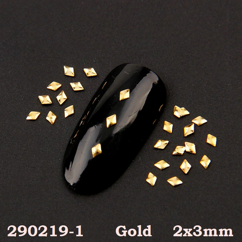 

200pcs Hot Sale 2*3mm Diamond Shap Gold Metal Nail Art Decoration 3D Rhombus Studs Tips Beauty DIy 290219