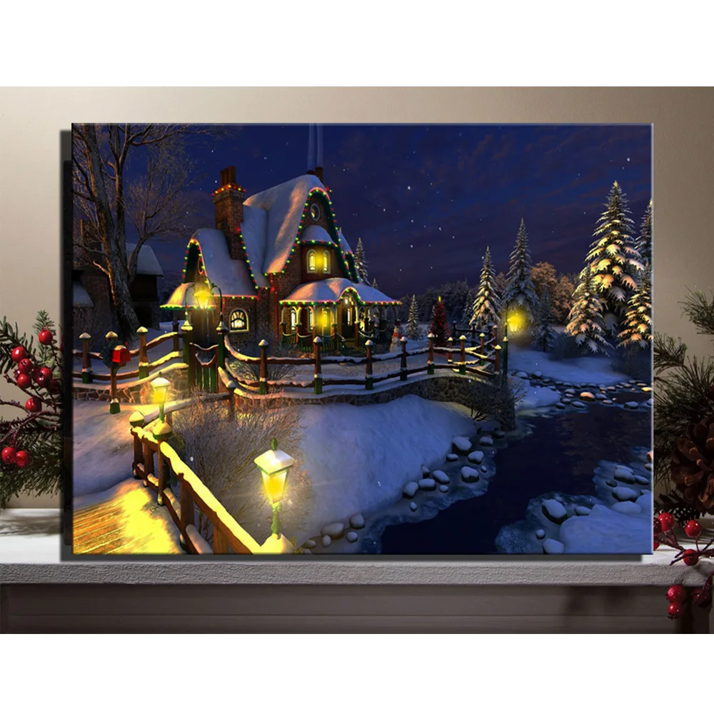 4 Led Lights Free Shipping Wall Art With Canvas Print Christmas