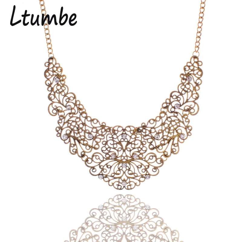 

Ltumbe Vintage Bohemian Turkish Jewelry Hollow Alloy Paper Cutting Crystal Collar Bib Statement Necklaces & Pendants For Women