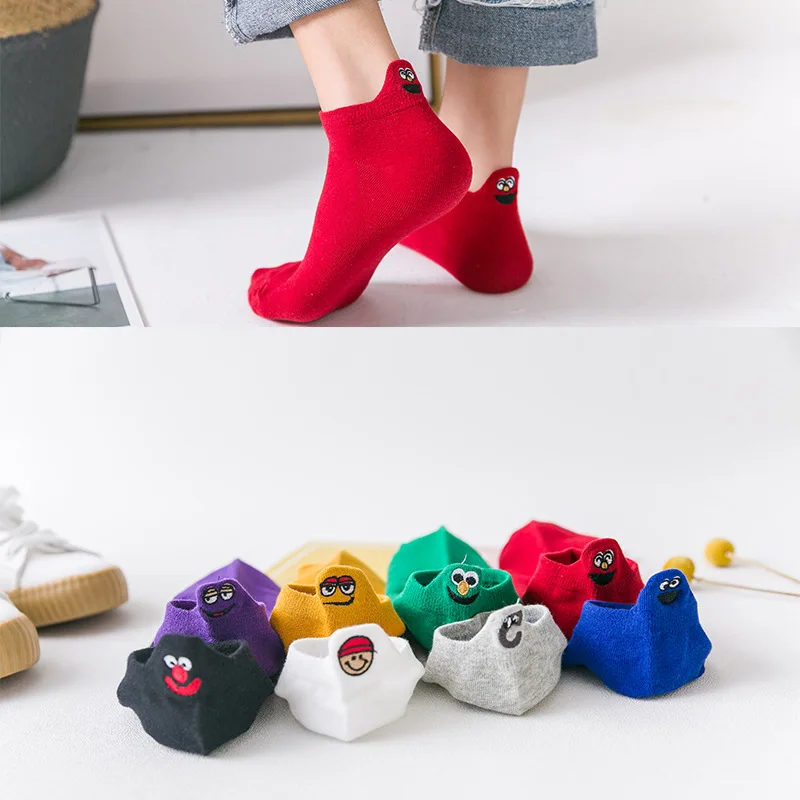 

Spring And Summer Korean Harajuku Socks Female Tide Ins Funny Socks Shallow Mouth Socks Cartoon Heel Embroidery Breathable Socks