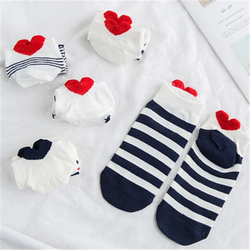 

10 Pieces=5 Pairs Women Funny Spring Novelty Comfortable Cartoon Heart Animal Print Cat Lovely Full Cotton Boat Socks Dog Kawaii