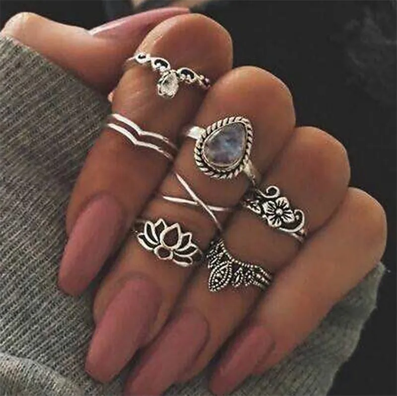 Bohemia-Antique-Gold-Silver-Elephant-Flower-Rose-Heart-Crown-Carved-Rings-Set-Knuckle-Finger-Midi-Ring (2)