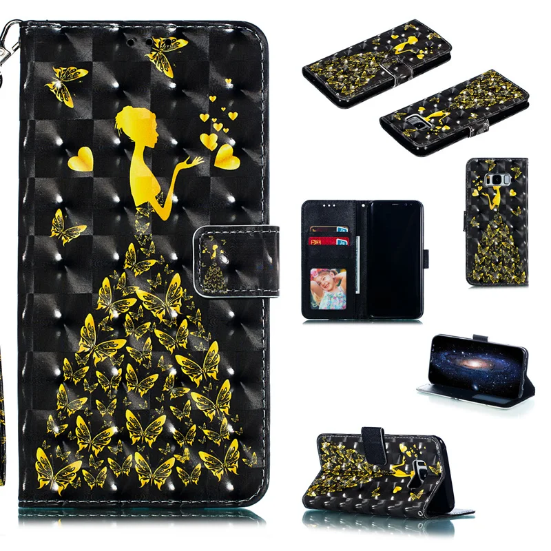 

2019 3D Mobile Phone Wallet Cover Case For Samsung Galaxy S8 Plus Case s8+ Flip Soft TPU+PU Leather Bag For Galaxy S8 Case Pouch