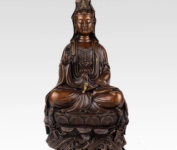 

12" China Tibet Bronze Sit Lotus Guanyin Kwan-yin Bodhisattva Brass Statue #2