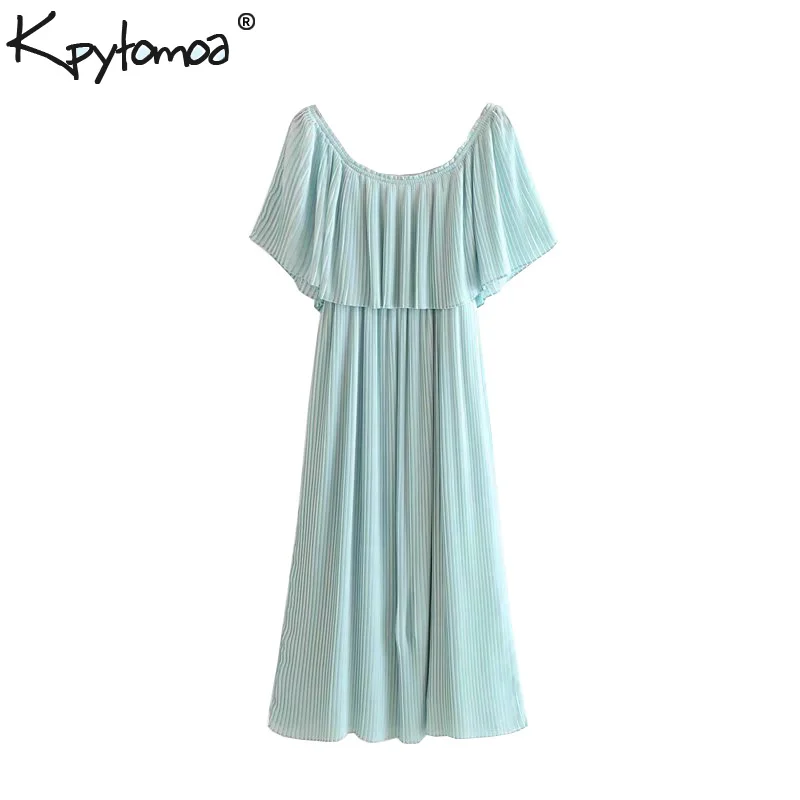 

Vintage Elegant Ruffles Pleated Chiffon Midi Dress Women 2019 Fashion Off The Shoulder Short Sleeve Dresses Casual Vestido Mujer