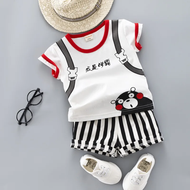 

Kid Summer Clothing 1 2 3 4 Years Baby Girl Boy Casual Striped Shirt Clothes Set Cute Cartoon School Bag Boys Suit Short Sets
