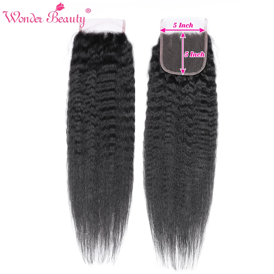 Kinky Straght Hair 5*5 кружевное закрытие с глубоким распуском 8-20 дюймов чудо-красоты бразильские Remy человеческие волосы Закрытие с волосами