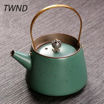 

220ML Japanese Pottery Antique Teapot Household Kettle With Copper Handle Creative Drinkware