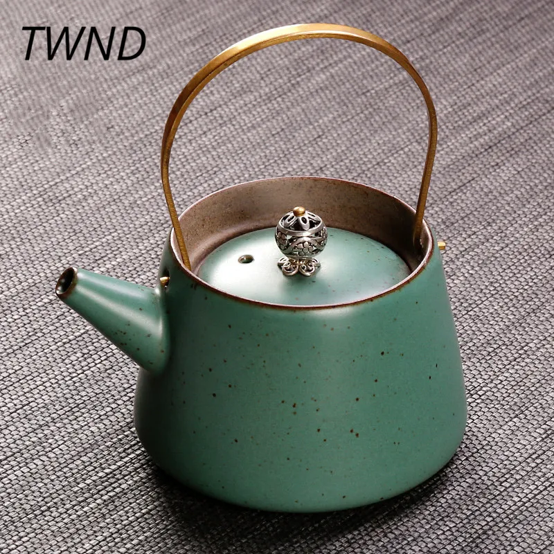 

220ML Japanese Pottery antique teapot household tea pot kettle with copper handle drinkware