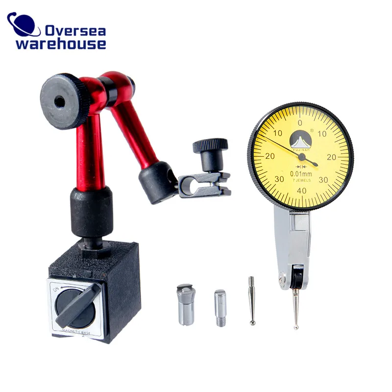 

0-0.8mm Dial Indicator 0.01 Shockproof 7 Jewels Dial Test Gauge With Mini Universal Flexible Magnetic Base Stand Holder Set
