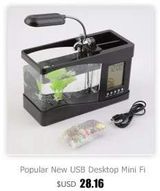 USB Настольный аквариум 1,5 л Мини ЖК-часы с таймером светодиодный светильник черный Аквариум лучший подарок настольное украшение