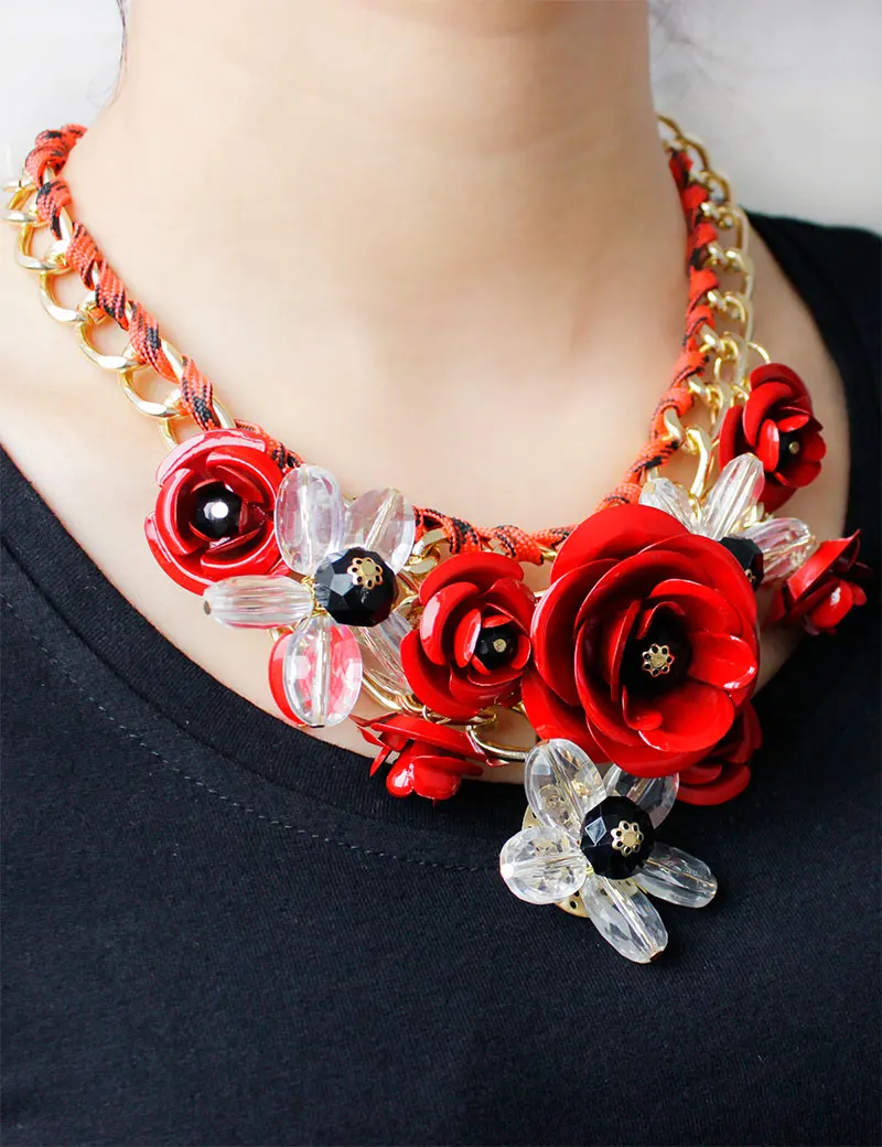 F& U красочные цветочные ювелирные изделия оптом для женщин Макси ожерелье дизайн модное массивное ожерелье Цветы ожерелья и подвески