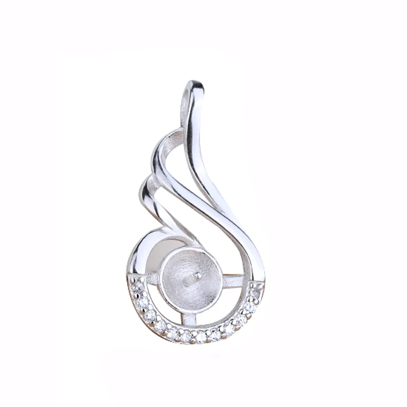 

925 Sterling Silver Women Engagement Wedding Pendant Crystal 6-9mm Pearl or Round Bead Semi Mount Pendant Setting DIY Stone