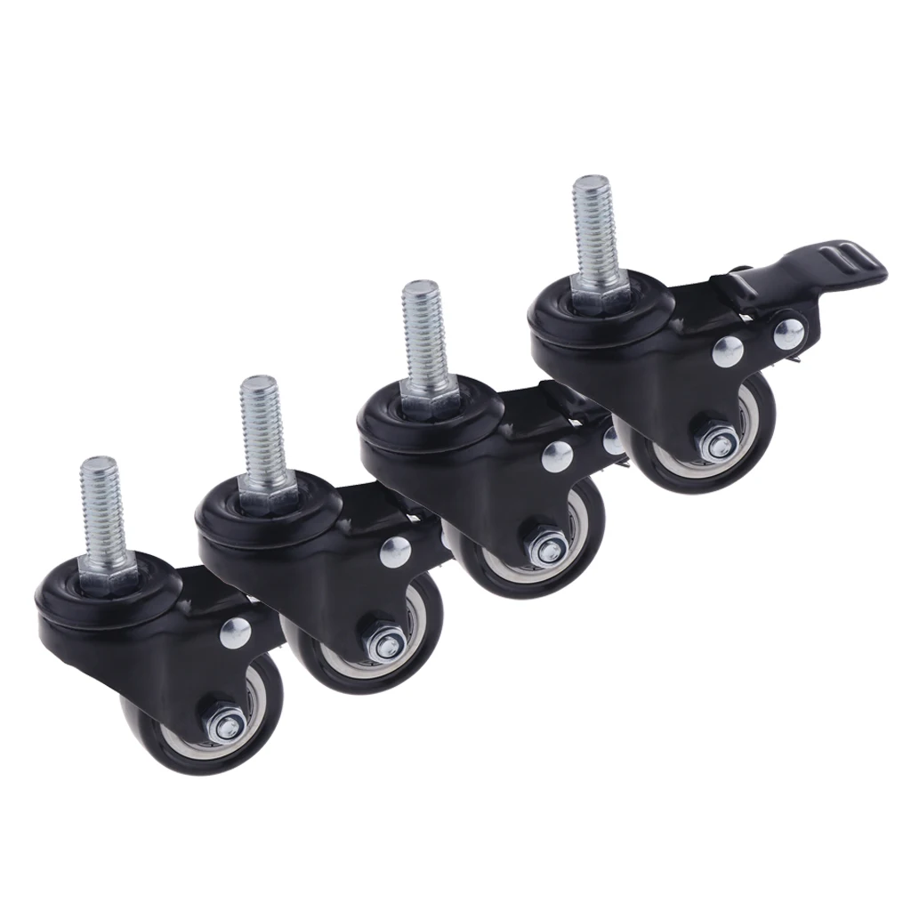 4PCS 1.5'' Mute Rubber Swivel Plate Caster Wheel M10 Universal w/ Brake Lock