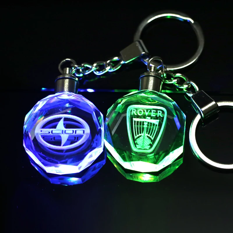

Customized Logo Crystal Key Chain Laser Engraved Key Ring LED Light Keychain Pendant Keyring Souvenir Gift for Drop Shipping