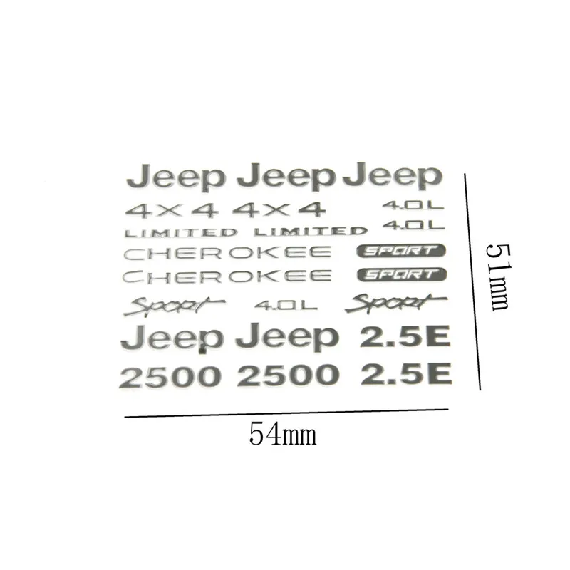 

For 1/10 Scale RC Wrangler Jeep AXIAL SCX10 JEEP JK D90 Logo Marks Stickers Set for AX90027 AX90028 AX90034 AX90035 Silver