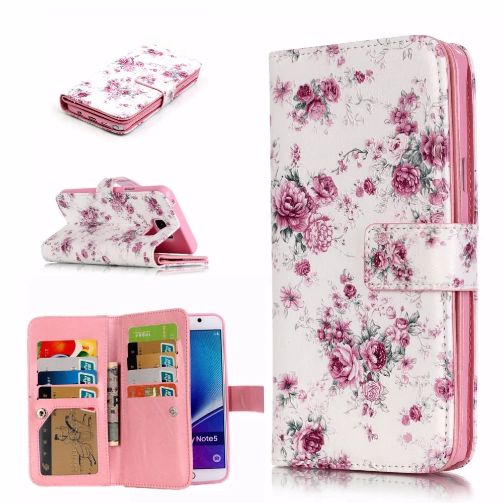 Painting Leather Case Flip 9 Card Slot Wallet Stand Phone Cover Funda Para Coque for Samsung Galaxy Note 5 N9200 Housing Carcasa | Мобильные