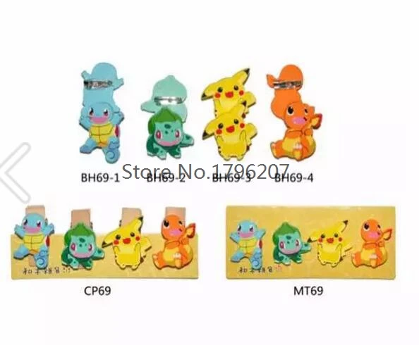 

30sets (4 pcs/set ) cartoon anime Badges cute kids Cartoon Wooden brooches Icons On Backpack clothe DIY M-25
