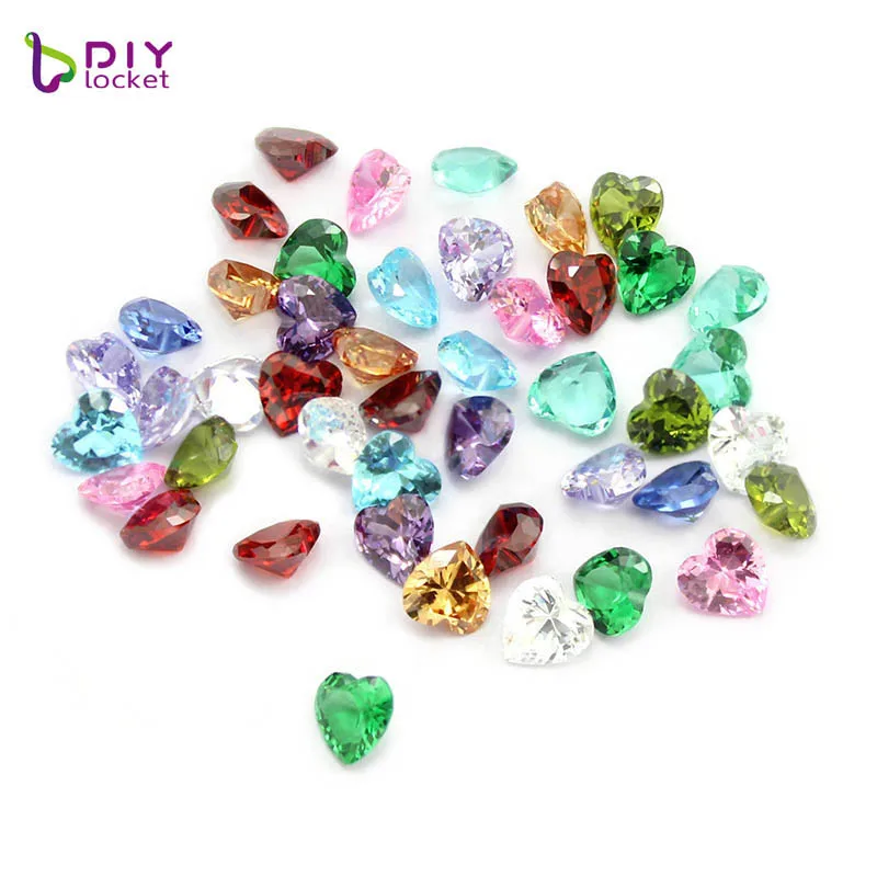 

Romantic 12pcs/lot Heart Crystal Zircon Birthday Stones Charms For Diy Fit For Locket Pendant LSFC478