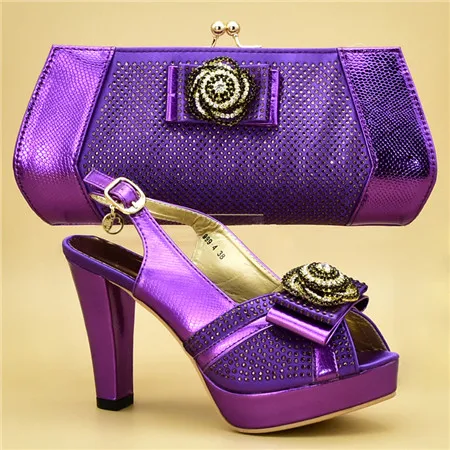 Новейший дизайн; Итальянские женские туфли-лодочки на высоком каблуке с сумочкой в африканском стиле; комплект из туфель и сумочки в нигерийском стиле - Цвет: Фиолетовый
