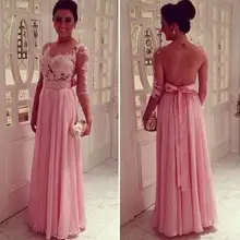 Sexy Pink Lace A Line Prom font b Dresses b font 2016 O Neck Half Sleeves