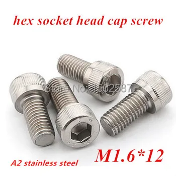 

500pcs M1.6*12 Allen Screws Botls DIN912 Hex Socket Cylinder Head Cap Screw M1.6x12mm Machine screw A2 Stainless steel 304