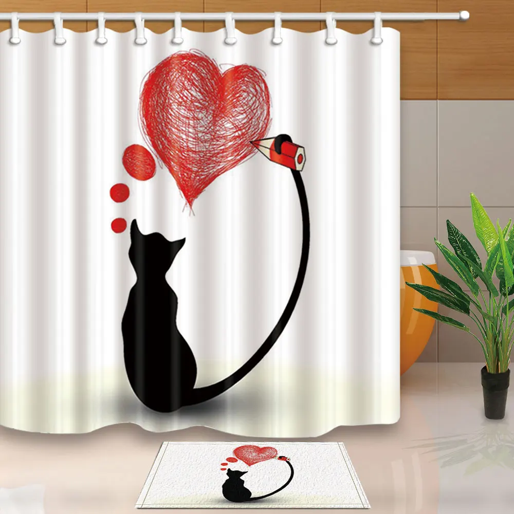 Shower Curtains Cute Funny Cat Printed Bathroom Curtain Waterproof Ecofriendly Polyester Fabric With 12 Hooks | Дом и сад