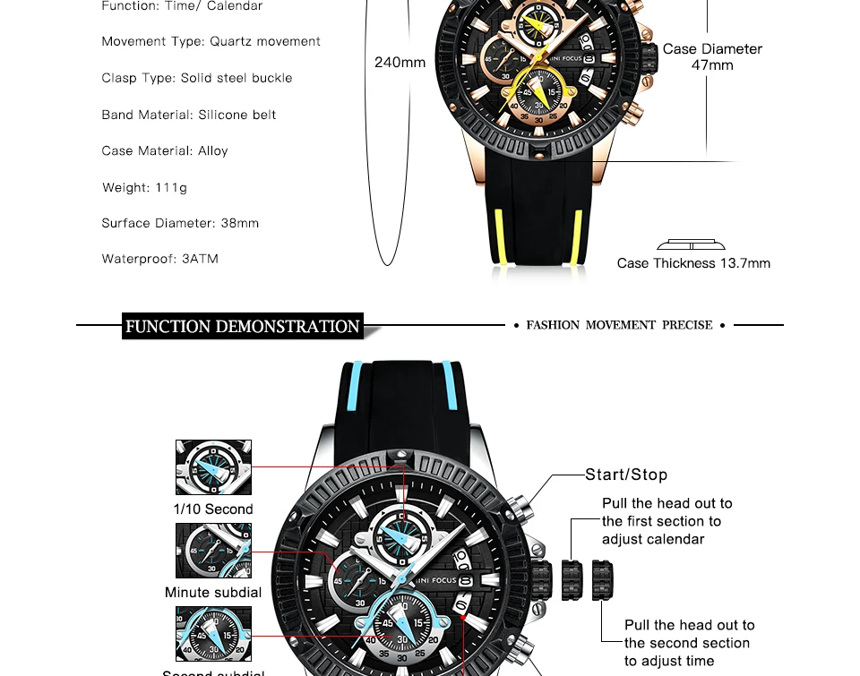 Мини фокус новые мужские спортивные кварцевые часы с силиконовым ремешком армейские Секундомер-хронограф для мужчин Relogios Masculilno 0244G0. 4