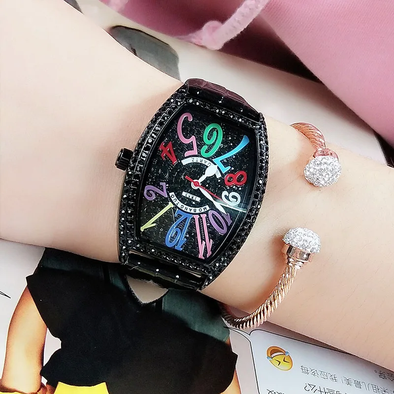 Модные черные для женщин часы Элитный бренд женские кварцевые часы браслет часы на кожаном ремешке со стразами женские часы Relogio Feminino