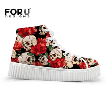 

FORUDESIGNS Casual Customized Shoes for Women Skull Woman High Top Creepers Shoes,Classic Platform Shoes tenis feminino