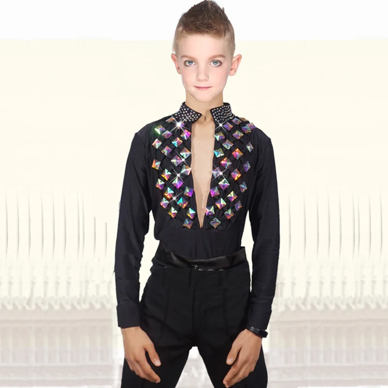 Classical Latin Dance Tops for Children Black Fabric Shirt Competitive Boy Male Ballroom Professional Stage Showing Jacket N7006 |