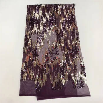 

African Net Lace Fabric, High Quality Elegant Wine red Sequins Nigerian Wedding Lace Fabrics 5Yards Sequins French Tulle lace