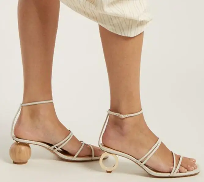

Moraima Snc Summer Fashion Strange Heels Woman Sandal Open Toe Leather Ankle Strap Cutouts Gladiator Shoes Sexy Dress Heels