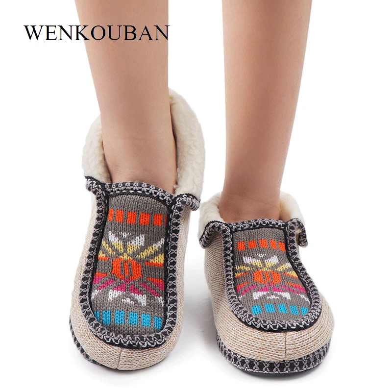 

Slippers For Women Plush Indoor Shoes Furry Slides Ladies Winter Home Slippers Femme Print Knitted Furry Slide Chanclas De Mujer