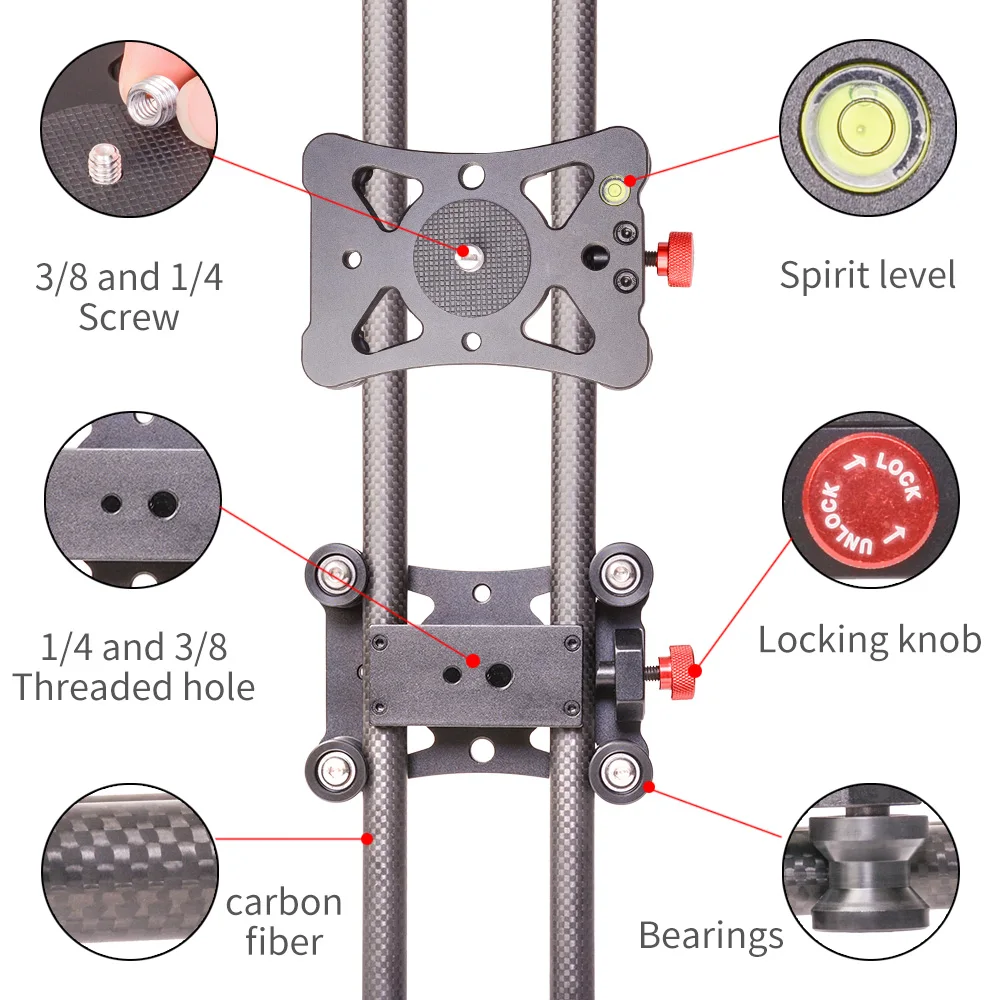 DF DIGITALFOTO 40cm Mini Carbon Fiber Slider Track Dolly Slider Rail System for GoPro 6 XiaoYi Hero Action Camera DSLR iphone X