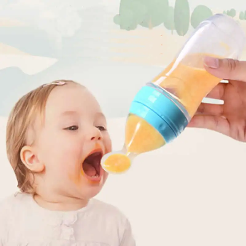 

High Quality Solid Feeding Spoon Utensils Baby Silicone Squeeze Feeder Flowing Food Feeding Bottle Rice Starch Express Spoon