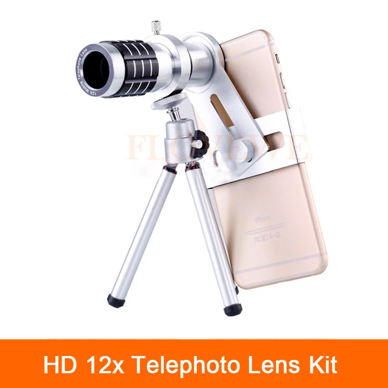 

Universal Phone Lentes Kit 12x Telephoto Lens Zoom Telescope Camera Clips With Mobile Tripod For Cell Phone Samsung s5 s6 s7 s8