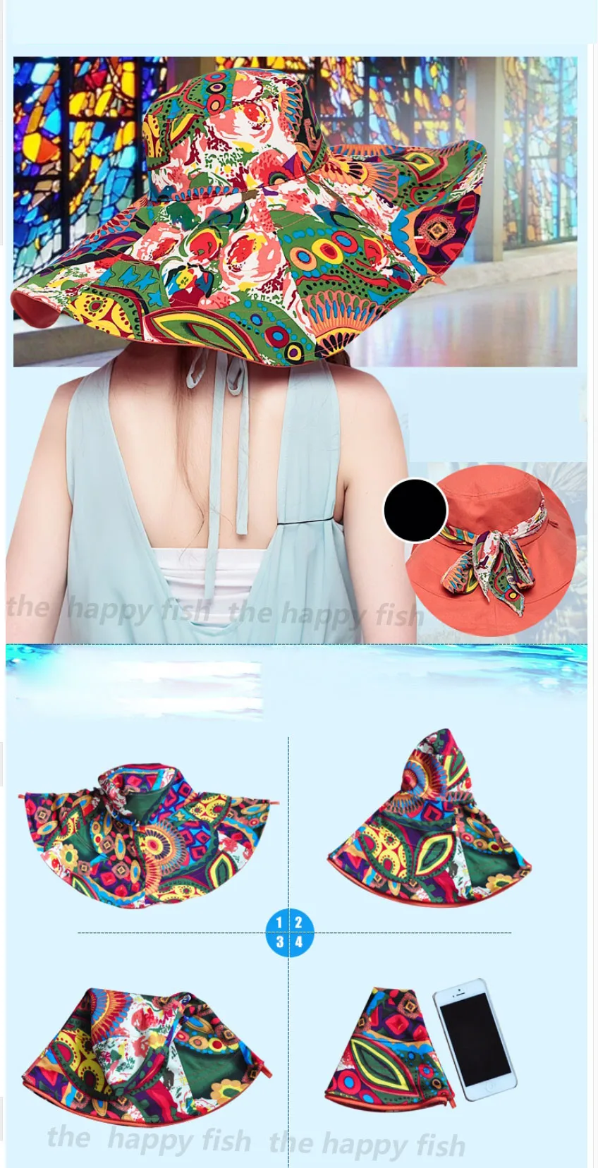  Bohemian Style! Hats Sun Hats For Women Summer Hat For Women Large Sun Hat Beach Hat chapeu femme feminino Flower printed (6)