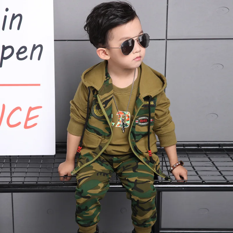 Boys Shirt with Attached camouflage Printed Waistcoat and Pant