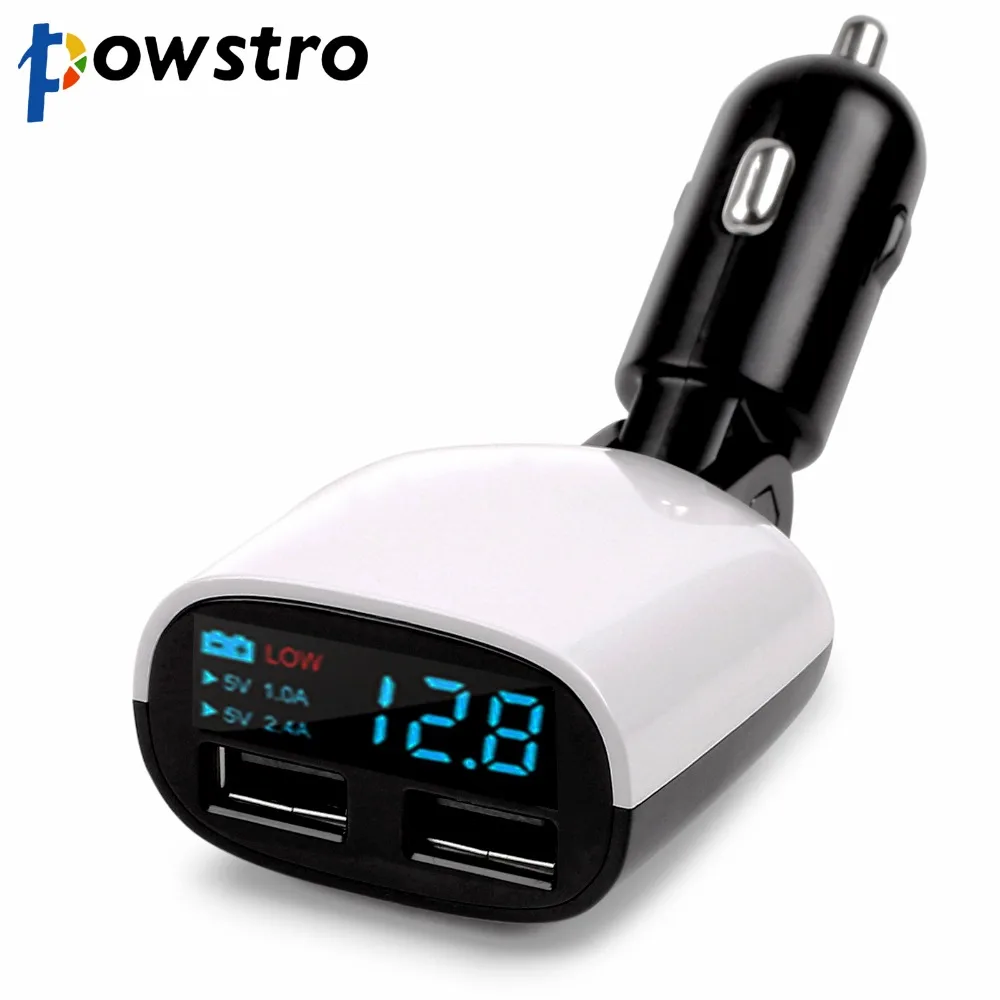 Powstro светодиодный дисплей автомобильное зарядное устройство адаптер 5 В/3.4A двойной usb зарядка напряжение тока монитор для планшета мобильного телефона зарядное устройство