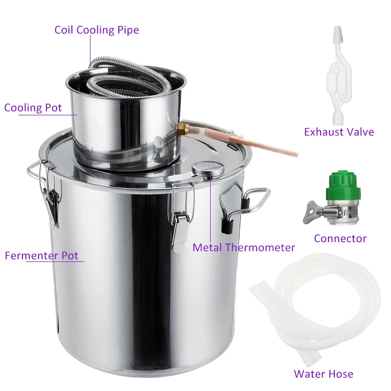 3/5/8GAL Distiller Moonshine Alcohol Distiller Stainless Steel DIY Home Water Wine Essential Oil Brewing Kit