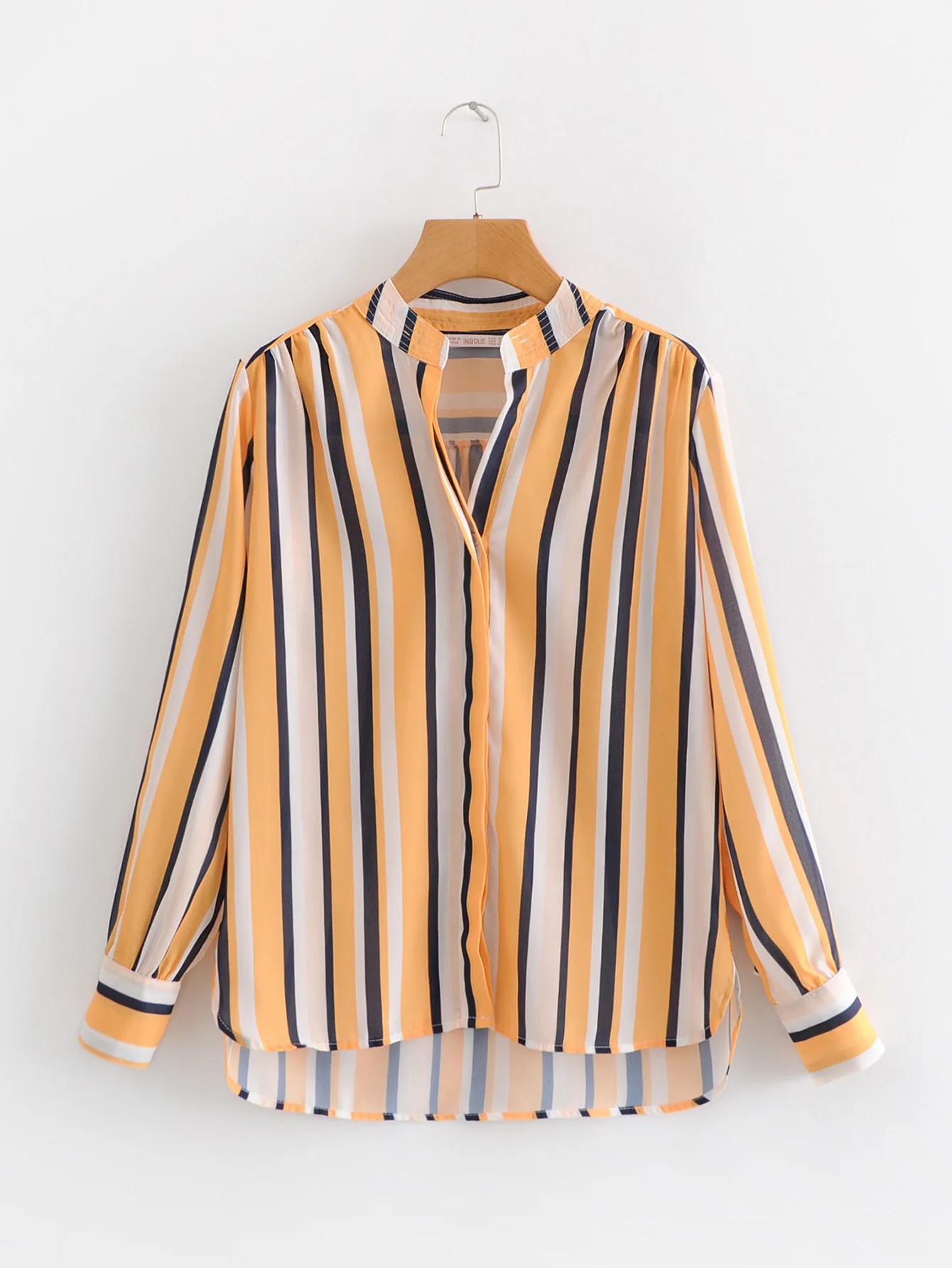 

Women Round Neck Casual Fashion Yellow Striped Shirt Tops 2019 New Arrivals