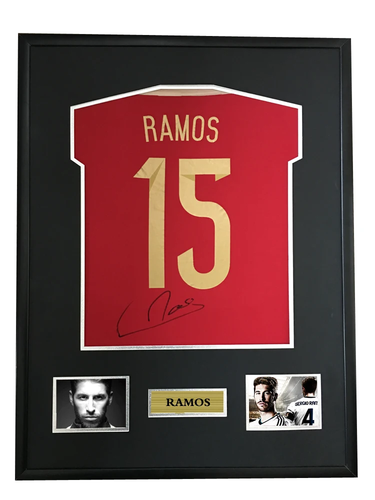 

Sergio Ramos signed autographed soccer shirt jersey come with Sa coa framed Spain
