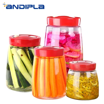 

Brief Seal Storage Jar Transparent Glass Jar Honey Jam Fruit Bottle with Lid Pickle Side Dish Tanks Canister Kitchen Accessories