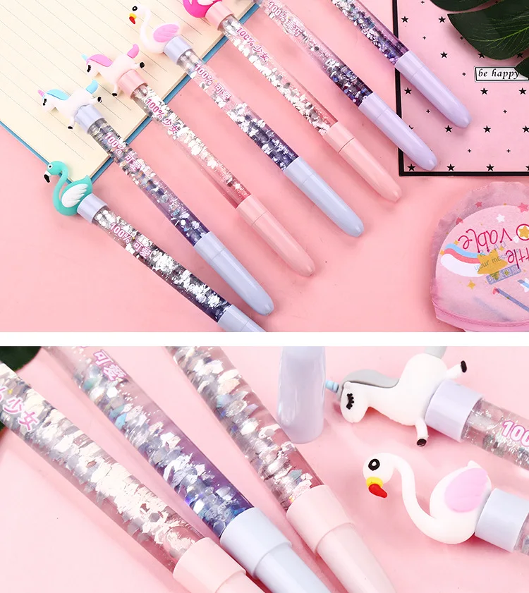 1PC Cute Unicorn Flamingo Pen Kawaii Neutral Pens Giltter Gel Pens For Kids Girls Gift School Office Supplies Novelty Stationery