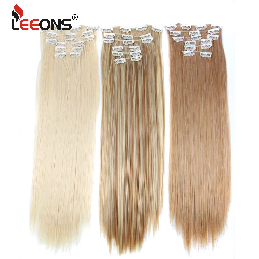 

Leeons 22 Inch Hair Extension Clip Synthetic 16 Clip In Hair Extensions Natural Heat Resistant Fake Mega Hair Women Hairpieces