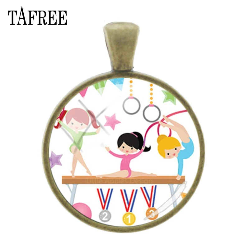 

TAFREE Gymnastics Cartoon Girl Athlete Charms Accessories Antique Bronze Plated Pendant Keychain & Necklace Charms Jewelry GY206